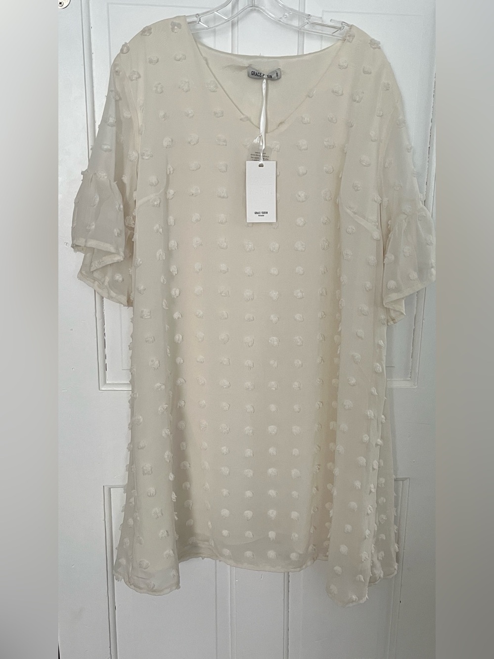 Grace Karin 2XL NWT Sheer/ Lined Dotted Swiss Fabric Cream Color Dress